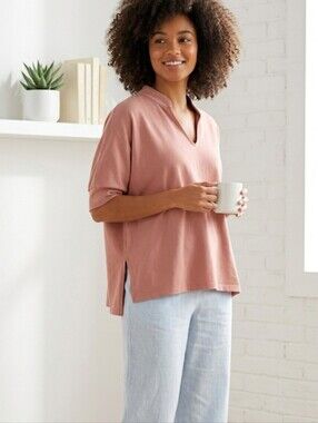 Lisa Bayne XS Top Bamboo Boxy Crop Peach Salmon
